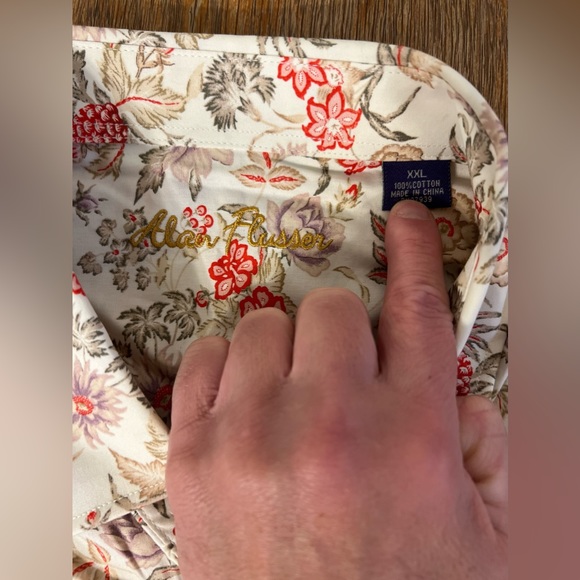 Alan Flusser Button Down Floral Red Pineapples Long Sleeve Shirt Size XXL - Picture 2 of 5